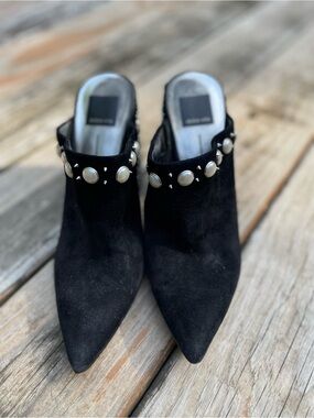 Dolce Vita Black Suede Pointed Mule with Silver Studs